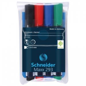 Žymeklių Schneider MAXX 293 rinkinys baltai lentai, 4 spalvos (juoda, raudona, mėlyna, žalia)