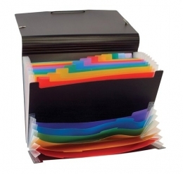 Dėklas dokumentams Viquel Rainbow, A4, 18 skyrelių, su gumelėmis, plastikinis, juodos spalvos