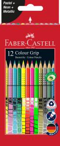 Spalvoti pieštukai Faber-Castell Grip, 12 neoninių spalvų