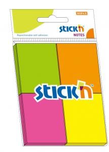 Lipnūs lapeliai StickN 21091, 38x51mm, 4 spalvos po 50vnt, įvairių neoninių spalvų, blisteryje